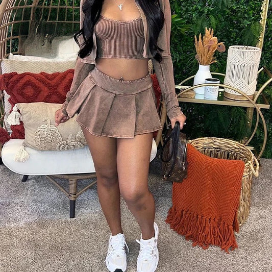 Knitted Cropped Jacket Skirt Set