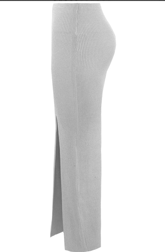 Metallic Knit Side Slit Midi Skirt